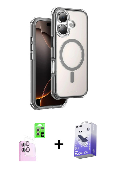 ieg™ iPhone 16 Kılıf Zirve Klasik Prime - Siyah Bilvis 5in1 5D Magic Hayalet Cam Ekran Koruyucu + Pe