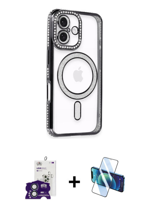 ieg™ iPhone 16 Kılıf Zirve Doku Prime - Siyah 3D Antistatik Seramik Nano Ekran Koruyucu + Yeşil Bilv