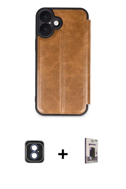 ieg™ iPhone 16 Kılıf Zirve Yansıma Serisi - Siyah Bilvis Hayalet Cam Ekran Koruyucu + Mavi PVD Metal