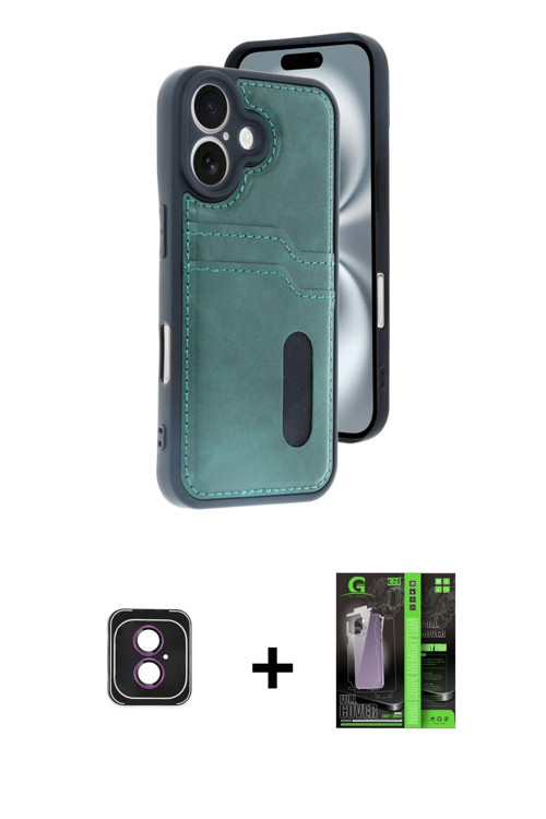 ieg™ iPhone 16 Kılıf Yörünge Işık Serisi - Şeffaf 360 Full Body Arka Koruyucu + Pembe PVD Metal Kame