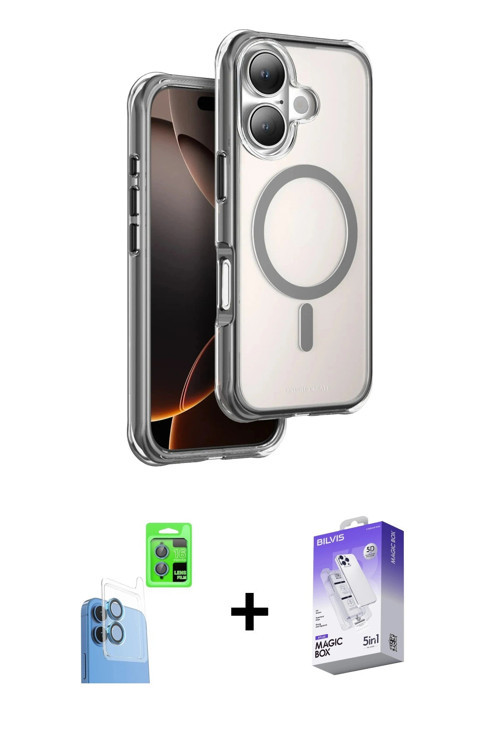 ieg™ iPhone 16 Kılıf Zirve Klasik Prime - Siyah Bilvis 5in1 3D Magic Cam Ekran Koruyucu + Lacivert R