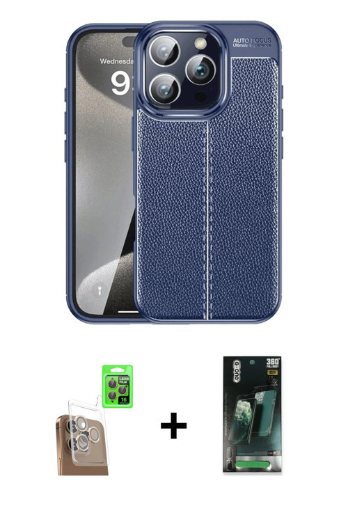 ieg™ iPhone 16 Pro Kılıf Doruk Klasik Özel Seri - Siyah 360 Mat Full Body Arka Koruyucu + Çöl Titany