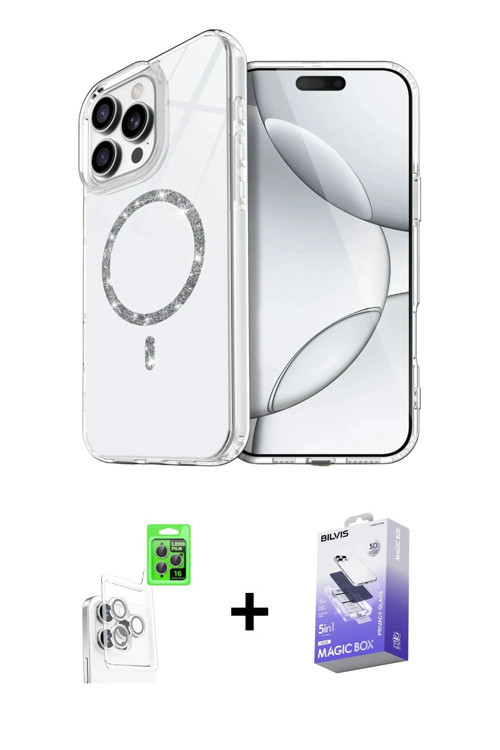 ieg™ iPhone 16 Pro Kılıf Kıvılcım Form Prime - Siyah Bilvis 5in1 5D Magic Hayalet Cam Ekran Koruyucu