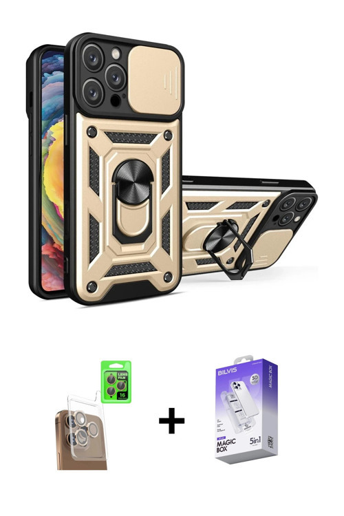 ieg™ iPhone 16 Pro Kılıf Ahenk Klasik - Siyah Bilvis 5in1 3D Magic Cam Ekran Koruyucu + Çöl Titanyum