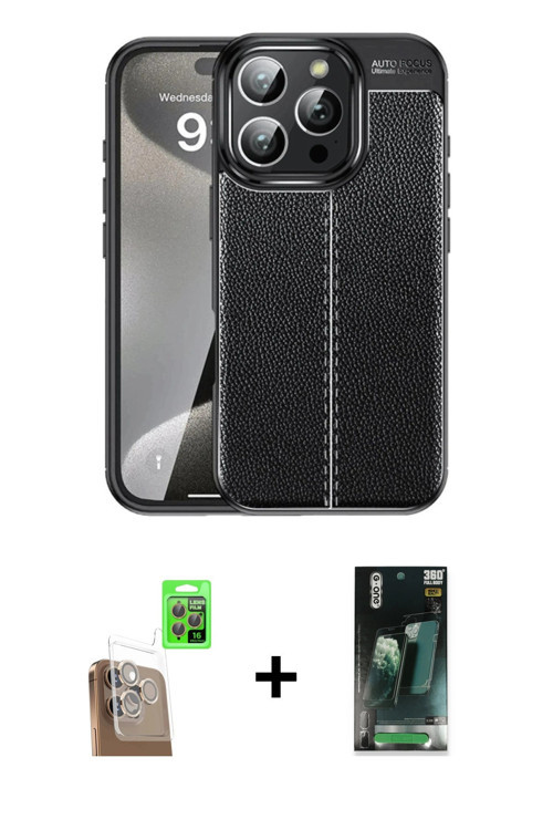 ieg™ iPhone 16 Pro Kılıf Doruk Klasik Özel Seri - Siyah 360 Mat Full Body Arka Koruyucu + Çöl Titany