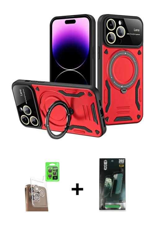 ieg™ iPhone 16 Pro Kılıf Kıvılcım Modern Serisi - Siyah 360 Mat Full Body Arka Koruyucu + Çöl Titany
