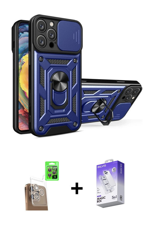 ieg™ iPhone 16 Pro Kılıf Ahenk Klasik - Siyah Bilvis 5in1 3D Magic Cam Ekran Koruyucu + Çöl Titanyum