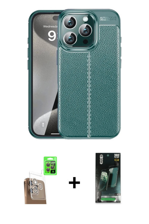 ieg™ iPhone 16 Pro Kılıf Doruk Klasik Özel Seri - Siyah 360 Mat Full Body Arka Koruyucu + Çöl Titany