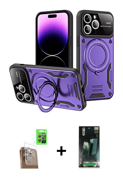 ieg™ iPhone 16 Pro Kılıf Kıvılcım Modern Serisi - Siyah 360 Mat Full Body Arka Koruyucu + Çöl Titany