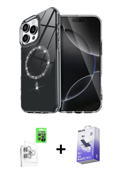 ieg™ iPhone 16 Pro Kılıf Kıvılcım Form Prime - Siyah Bilvis 5in1 5D Magic Hayalet Cam Ekran Koruyucu