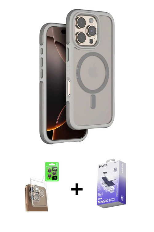 ieg™ iPhone 16 Pro Kılıf Çekirdek Minimal Prime - Siyah Bilvis 5in1 5D Magic Hayalet Cam Ekran Koruy