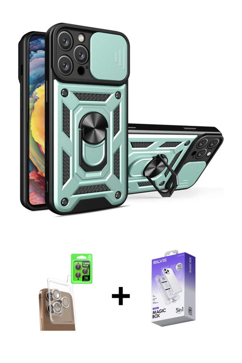 ieg™ iPhone 16 Pro Kılıf Ahenk Klasik - Siyah Bilvis 5in1 3D Magic Cam Ekran Koruyucu + Çöl Titanyum