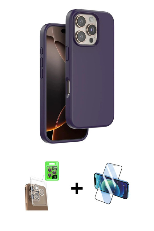 ieg™ iPhone 16 Pro Kılıf Kıvılcım Çizgi Serisi - Siyah 3D Antistatik Cam Ekran Koruyucu + Çöl Titany