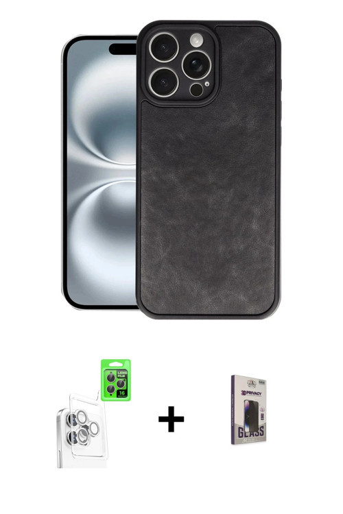 ieg™ iPhone 16 Pro Kılıf Kıvılcım Işık Serisi - Siyah Bilvis Hayalet Cam Ekran Koruyucu + Beyaz Raze