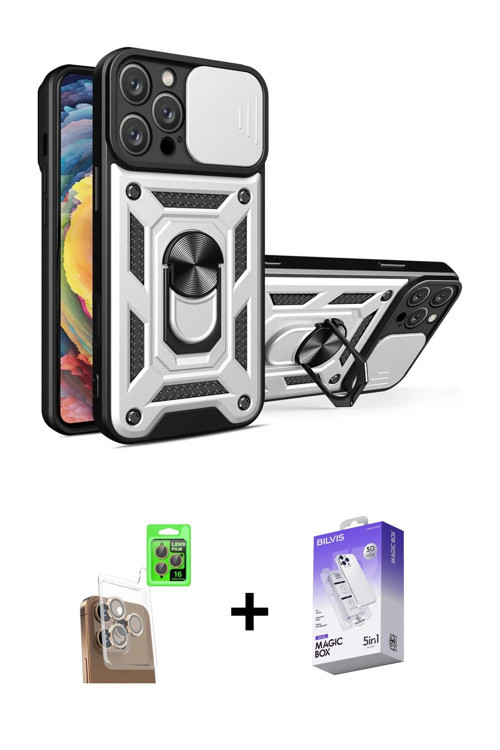 ieg™ iPhone 16 Pro Kılıf Ahenk Klasik - Siyah Bilvis 5in1 3D Magic Cam Ekran Koruyucu + Çöl Titanyum