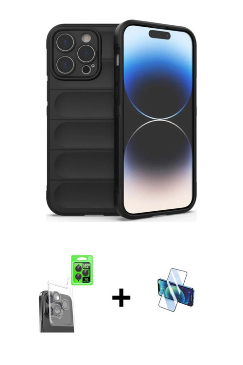 ieg™ iPhone 16 Pro Kılıf Atlas Koleksiyonu - Siyah 3D Antistatik Seramik Nano Ekran Koruyucu + Siyah