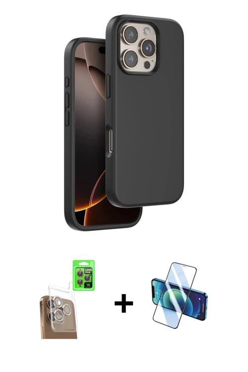 ieg™ iPhone 16 Pro Kılıf Kıvılcım Çizgi Serisi - Siyah 3D Antistatik Cam Ekran Koruyucu + Çöl Titany
