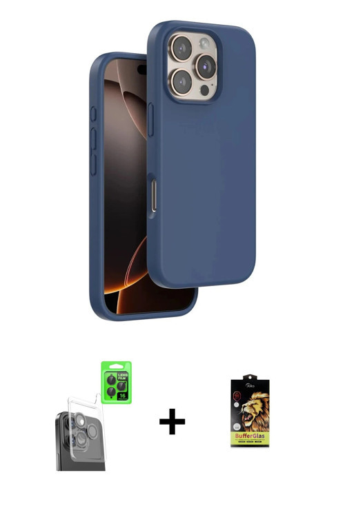 ieg™ iPhone 16 Pro Kılıf Kıvılcım Çizgi Serisi - Siyah Buffer Cam Ekran Koruyucu + Siyah Raze Metal