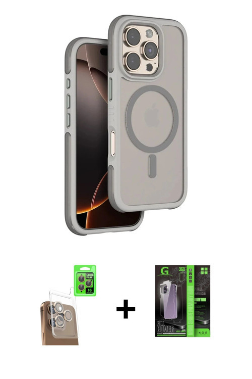 ieg™ iPhone 16 Pro Kılıf Çekirdek Minimal Prime - Şeffaf 360 Full Body Arka Koruyucu + Çöl Titanyum