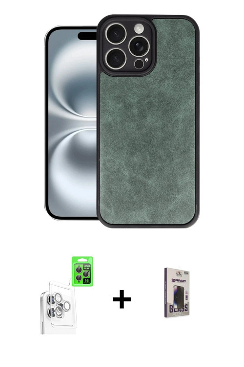 ieg™ iPhone 16 Pro Kılıf Kıvılcım Işık Serisi - Siyah Bilvis Hayalet Cam Ekran Koruyucu + Beyaz Raze