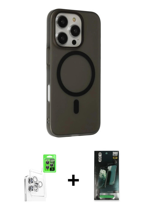 ieg™ iPhone 16 Pro Kılıf Çekirdek Modern Prime - Siyah 360 Mat Full Body Arka Koruyucu + Beyaz Raze