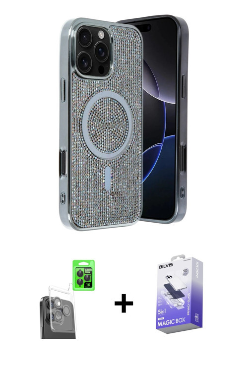 ieg™ iPhone 16 Pro Kılıf Eksen Çizgi - Siyah Bilvis 5in1 5D Magic Hayalet Cam Ekran Koruyucu + Siyah