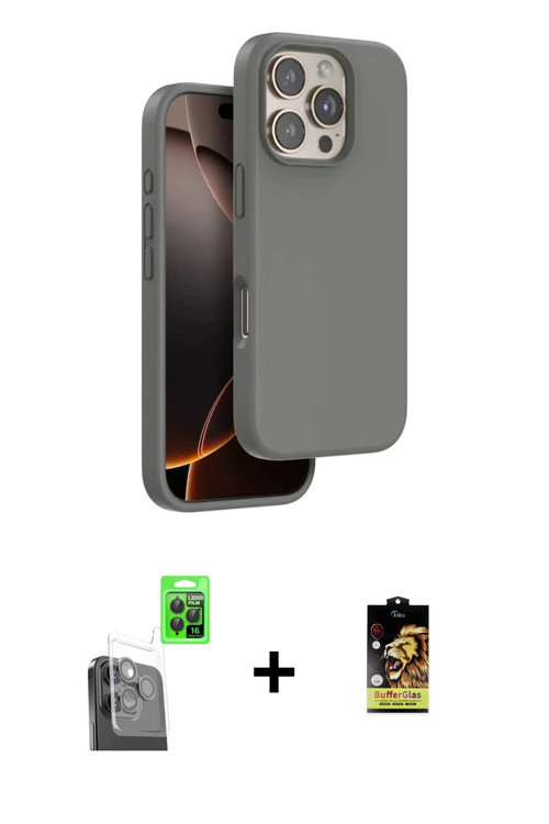 ieg™ iPhone 16 Pro Kılıf Kıvılcım Çizgi Serisi - Siyah Buffer Cam Ekran Koruyucu + Siyah Raze Metal