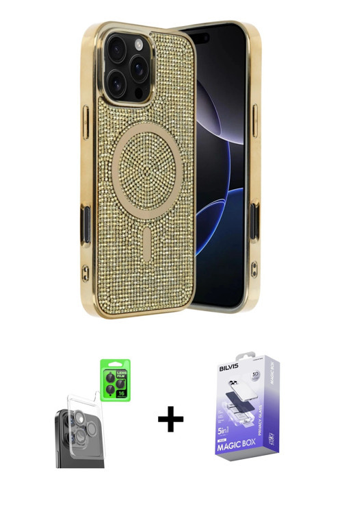 ieg™ iPhone 16 Pro Kılıf Eksen Çizgi - Siyah Bilvis 5in1 5D Magic Hayalet Cam Ekran Koruyucu + Siyah