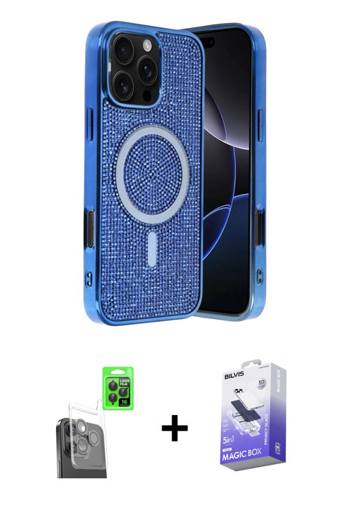 ieg™ iPhone 16 Pro Kılıf Eksen Çizgi - Siyah Bilvis 5in1 5D Magic Hayalet Cam Ekran Koruyucu + Siyah