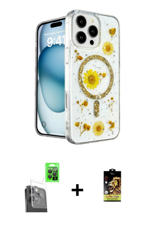 ieg™ iPhone 16 Pro Kılıf Kozmos Doku - Siyah Buffer Cam Ekran Koruyucu + Siyah Raze Metal Kamera Len