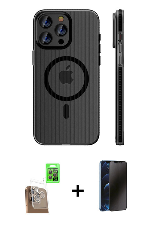 ieg™ iPhone 16 Pro Kılıf Pusula Minimal Koleksiyonu - Siyah 3D Antistatik Hayalet Cam Ekran Koruyucu