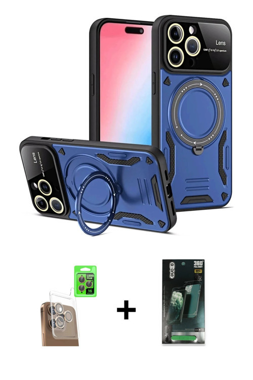 ieg™ iPhone 16 Pro Kılıf Kıvılcım Modern Serisi - Siyah 360 Mat Full Body Arka Koruyucu + Çöl Titany