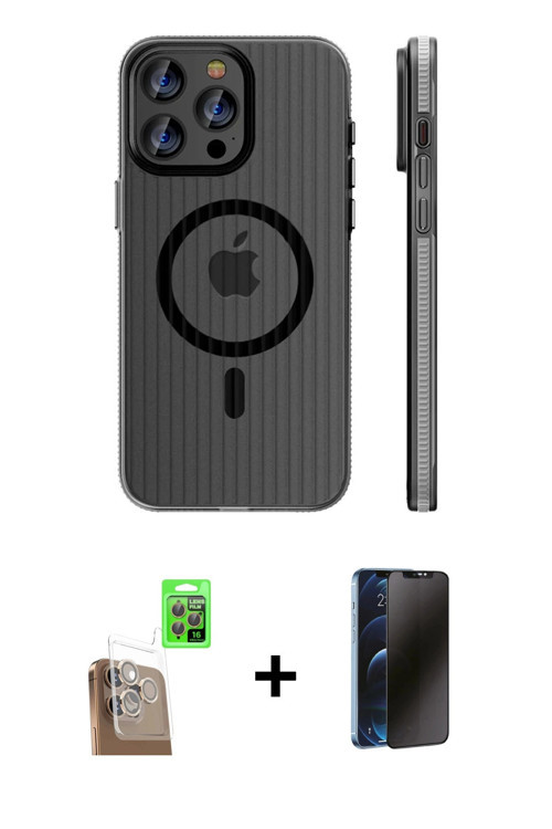 ieg™ iPhone 16 Pro Kılıf Pusula Minimal Koleksiyonu - Siyah 3D Antistatik Hayalet Cam Ekran Koruyucu