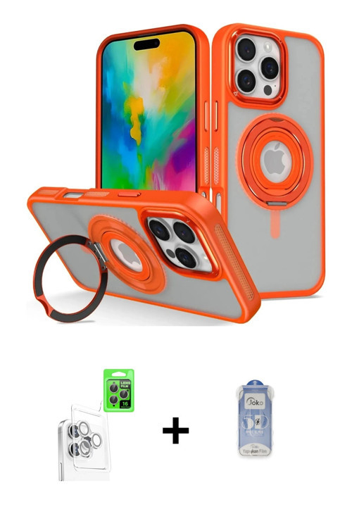 ieg™ iPhone 16 Pro Kılıf Nova Minimal Serisi - Siyah Joko Magic 5D Cam + Beyaz Raze Metal Kamera Len