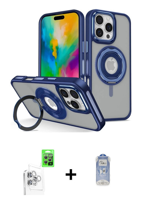 ieg™ iPhone 16 Pro Kılıf Nova Minimal Serisi - Siyah Joko Magic 5D Cam + Beyaz Raze Metal Kamera Len