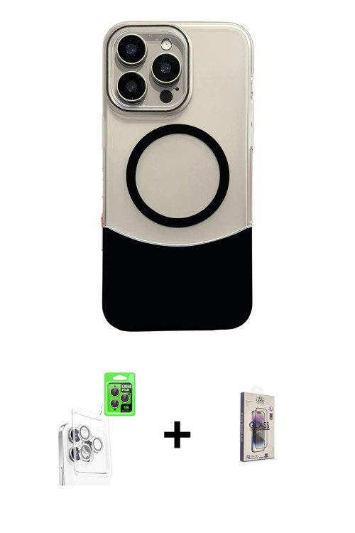ieg™ iPhone 16 Pro Kılıf Kozmos Form Özel Seri - Siyah Bilvis 3D Cam Ekran Koruyucu + Beyaz Raze Met