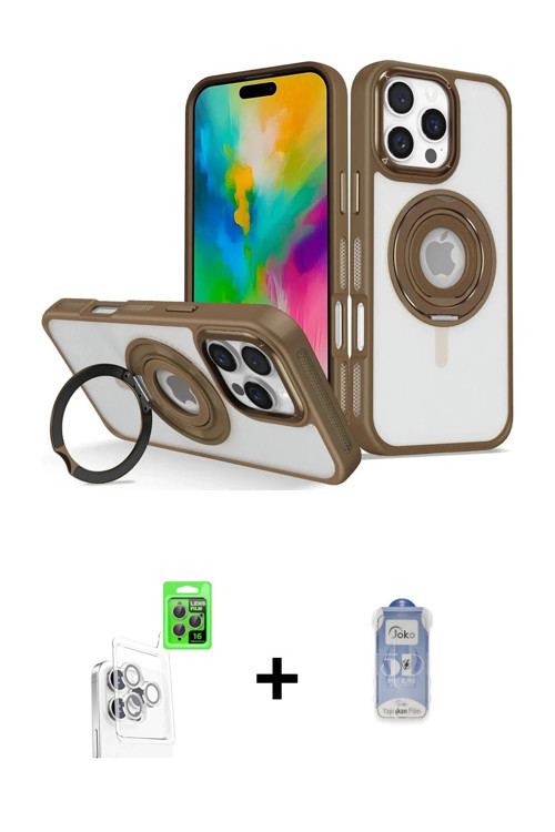 ieg™ iPhone 16 Pro Kılıf Nova Minimal Serisi - Siyah Joko Magic 5D Cam + Beyaz Raze Metal Kamera Len