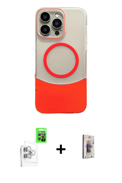 ieg™ iPhone 16 Pro Kılıf Kozmos Form Özel Seri - Siyah Bilvis 3D Cam Ekran Koruyucu + Beyaz Raze Met