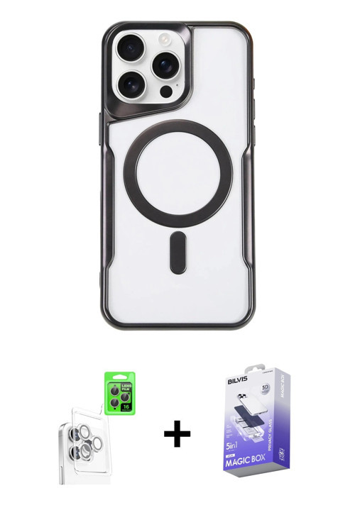 ieg™ iPhone 16 Pro Kılıf Yadigar Klasik Özel Seri - Siyah Bilvis 5in1 5D Magic Hayalet Cam Ekran Kor