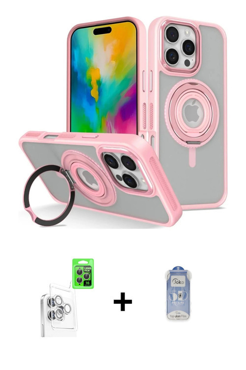 ieg™ iPhone 16 Pro Kılıf Nova Minimal Serisi - Siyah Joko Magic 5D Cam + Beyaz Raze Metal Kamera Len