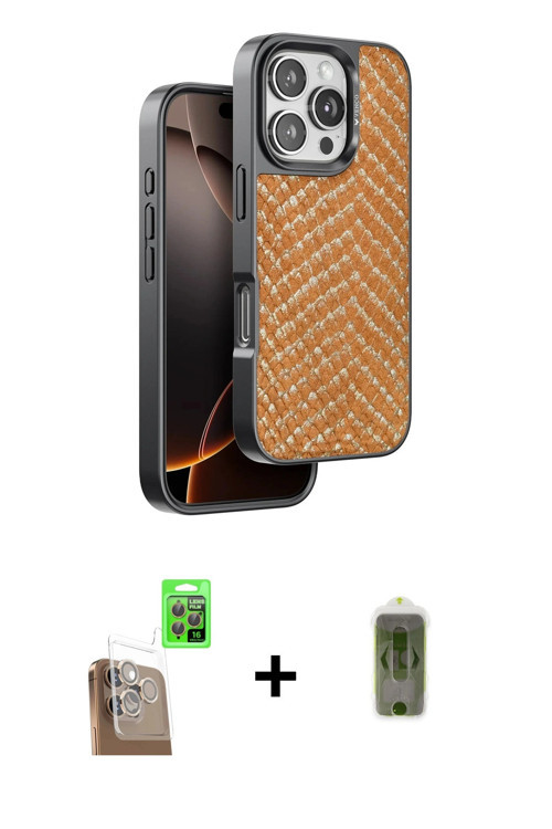 ieg™ iPhone 16 Pro Kılıf Vadi Özel Seri - Siyah Joko Magic 5D Hayalet Cam + Çöl Titanyum Raze Metal