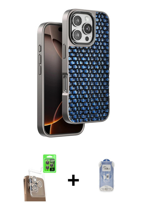 ieg™ iPhone 16 Pro Kılıf Siluet Form Serisi - Siyah Joko Magic 5D Cam + Çöl Titanyum Raze Metal Kame
