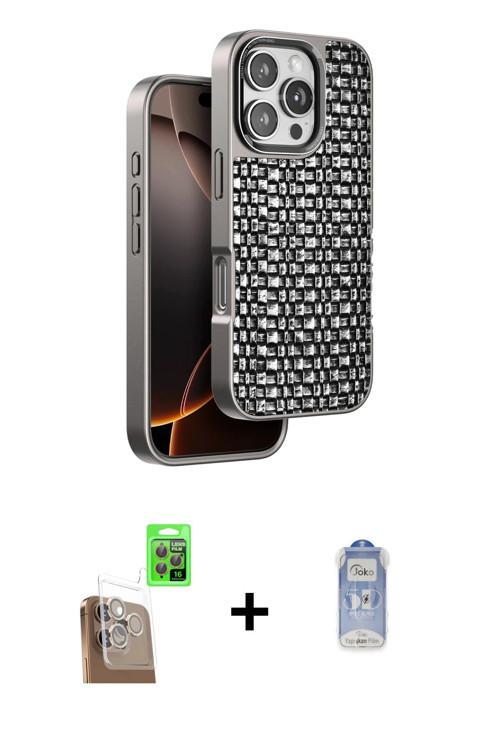 ieg™ iPhone 16 Pro Kılıf Siluet Form Serisi - Siyah Joko Magic 5D Cam + Çöl Titanyum Raze Metal Kame