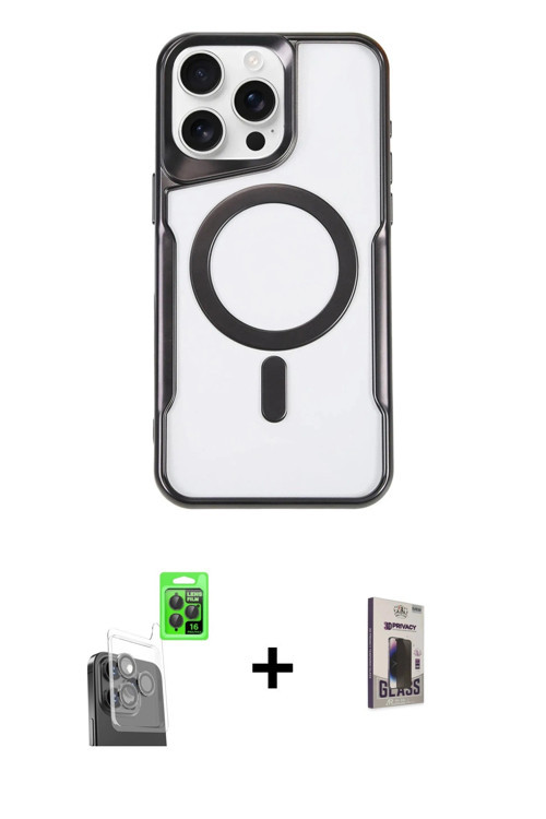 ieg™ iPhone 16 Pro Kılıf Yadigar Klasik Özel Seri - Siyah Bilvis Hayalet Cam Ekran Koruyucu + Siyah