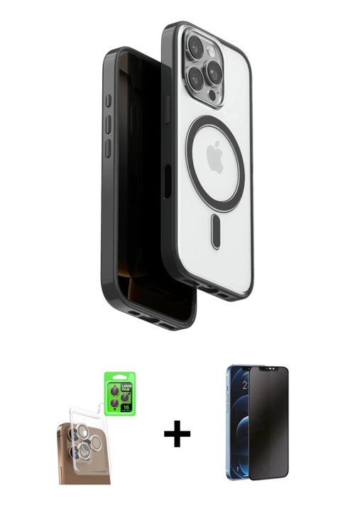ieg™ iPhone 16 Pro Kılıf Pusula Form Serisi - Siyah 3D Antistatik Hayalet Cam Ekran Koruyucu + Çöl T