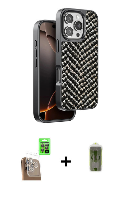 ieg™ iPhone 16 Pro Kılıf Vadi Özel Seri - Siyah Joko Magic 5D Hayalet Cam + Çöl Titanyum Raze Metal