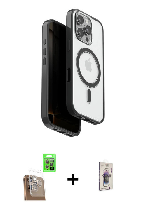 ieg™ iPhone 16 Pro Kılıf Pusula Form Serisi - Siyah Bilvis 3D Cam Ekran Koruyucu + Çöl Titanyum Raze