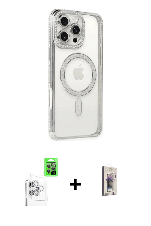 ieg™ iPhone 16 Pro Kılıf Zirve Doku Prime - Siyah Bilvis 3D Cam Ekran Koruyucu + Beyaz Raze Metal Ka