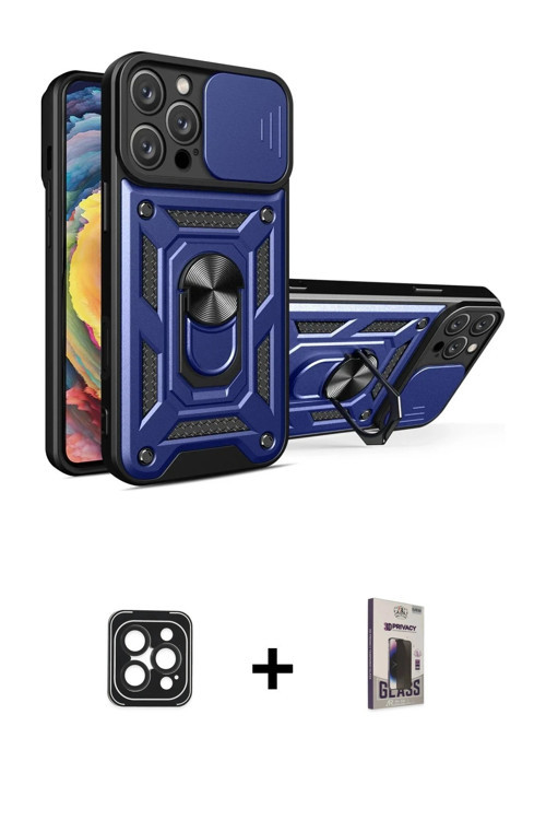 ieg™ iPhone 16 Pro Max Kılıf Ahenk Klasik - Siyah Bilvis Hayalet Cam Ekran Koruyucu + Siyah PVD Meta