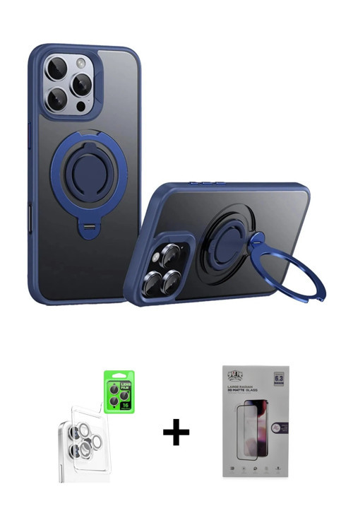 ieg™ iPhone 16 Pro Kılıf Zirve Çizgi Prime - Siyah Bilvis 3D Mat Cam Ekran Koruyucu + Beyaz Raze Met